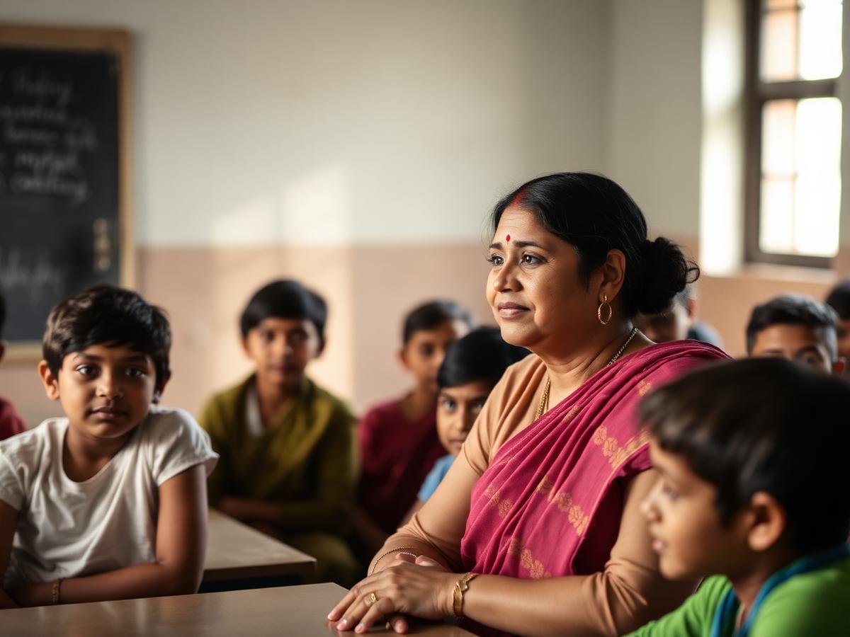 Teacher with students